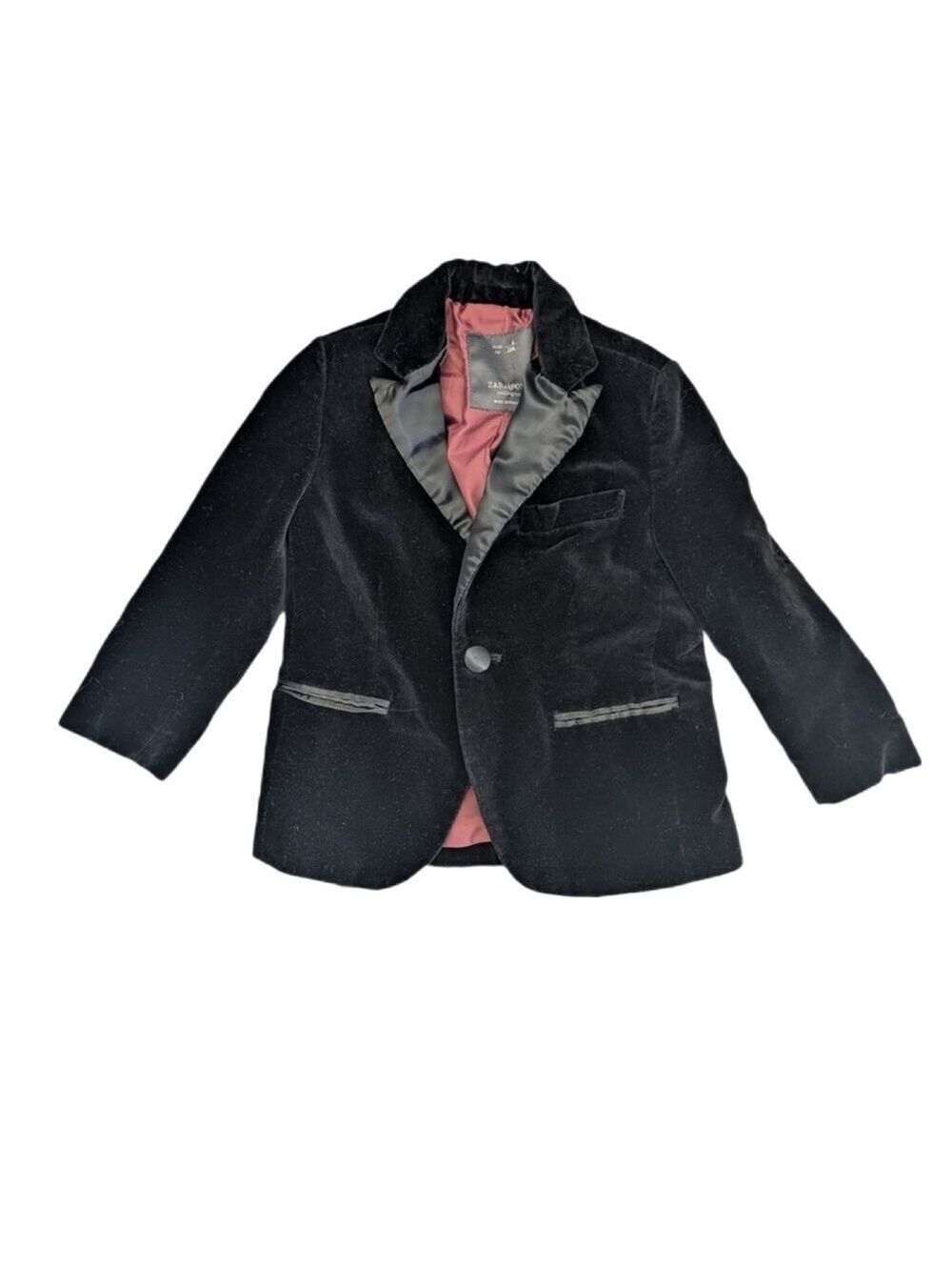Zara 4T Velvet Suit Jacket Kids Black Blazer Wedding Outfit Toddler Boys Formal
